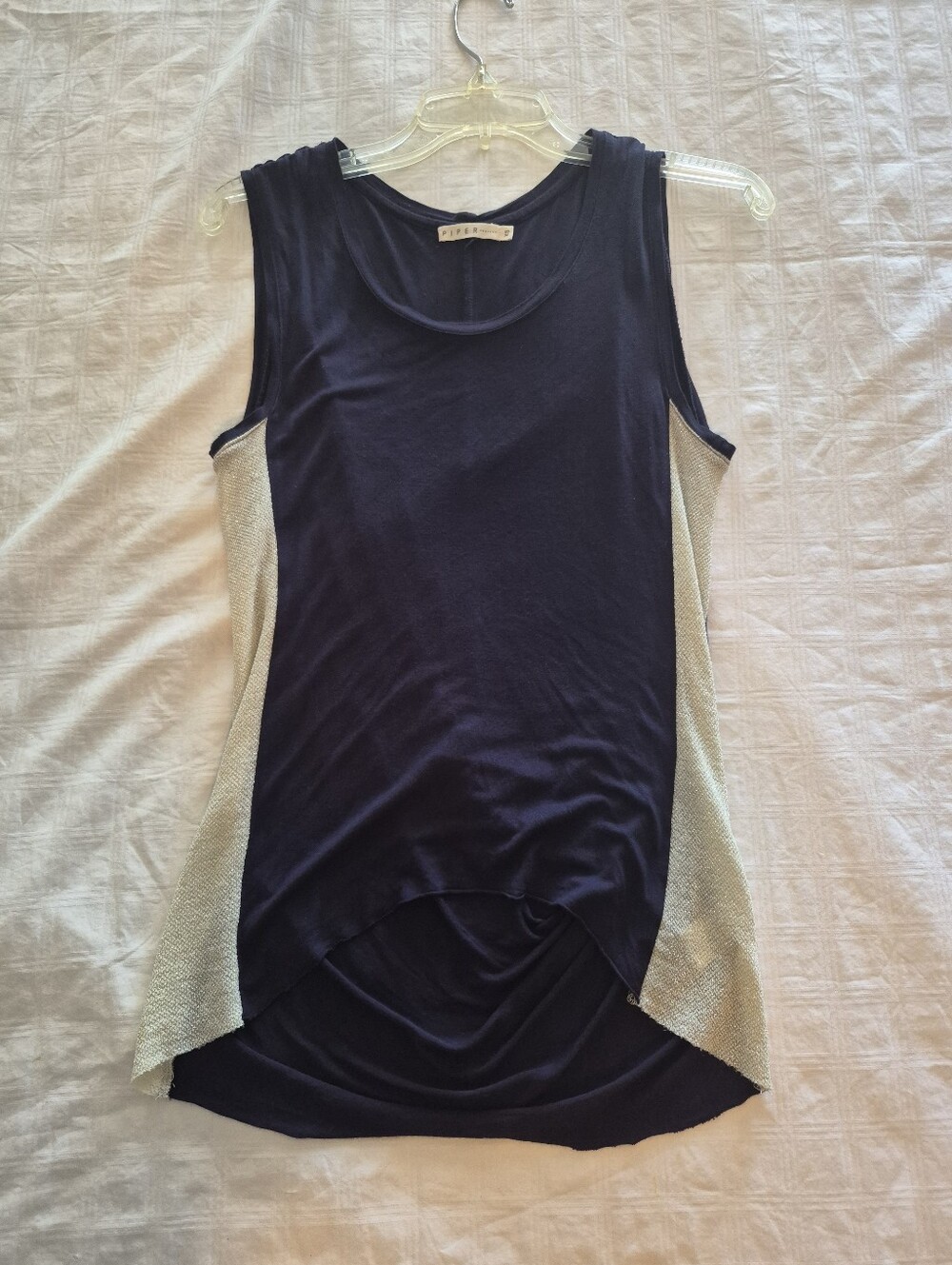 Piper Navy Blue Sleeveless Tank with Metallic Silver Side Panels